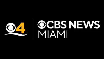 CBS 4 CBS News Miami logo with CBS eye symbol and text on black background.